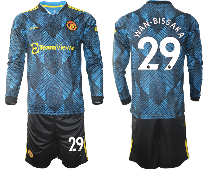 Men 2021-2022 Club Manchester united second away blue Long Sleeve #29 Soccer Jersey->manchester united jersey->Soccer Club Jersey